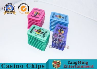 Square Crystal Acrylic RFID Casino Poker Chip Set Plaque Wear Resistant