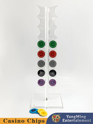 購入 ギャンブルルーレットテーブル アクリルポーカーチップホルダー 透明な円形チップ16個 オンライン製造